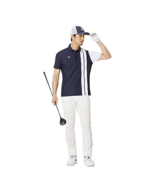 TAYLORMADE ネイビー ゴルフポロシャツ　新品 TaylorMade テーラーメイド 半袖ポロシャツ ブルー×ネイビー 織