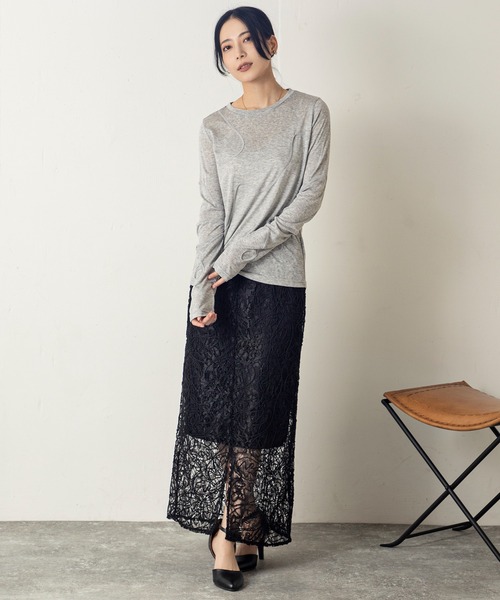 MILLION CARATS(ミリオンカラッツ)の「品よく女っぽい! 繊細な刺繍が魅せる大人の余裕。春映えコード刺繍レーススカート(スカート・レディース・オフホワイト/ブラック/サックスブルー・FREE)」の4枚目の写真