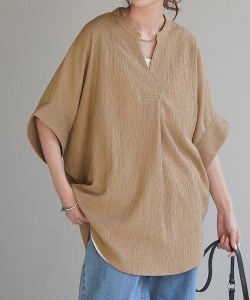 HUG.U（ハグユー）の「シワになりにくい 楊柳キーネック ブラウス（シャツ/ブラウス・レディース・ブラウン/セージグリーン/レモンイエロー/ブラック/グレイッシュベージュ/ダークグレー/オレンジ/ホワイト/ライトパープル/モスグリーン/ブルー/ベージュ系その他2/グリーン系その他/ブラック系その他2/オレンジ系その他2/ホワイト系その他2/ベージュ系その他/ブラウン系その他2/グレー系その他/ホワイト系その他/イエロー系その他2/グレー系その他2/ブラウン系その他/グリーン/オレンジ系その他/グリーン系その他2/イエロー系その他/グリーン系その他3/ブラック系その他・FREE）」の14枚目の写真