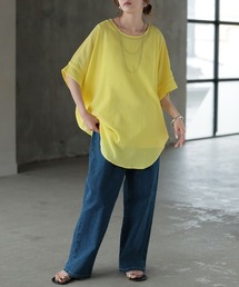 シワになりにくい 楊柳キーネック ブラウス