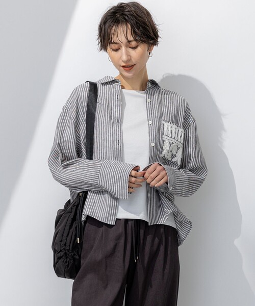 25ss 美品■23区■洗える LIBECO 麻 リネン クロップド シャツ M 洗える】LIBECOリネン クロップド シャツ / 23区 | ファッション