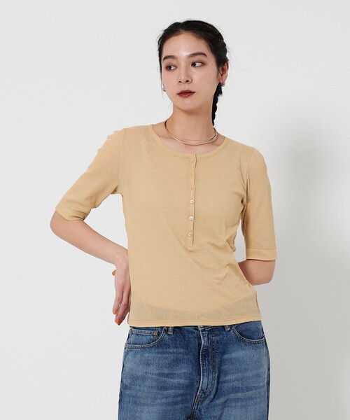 BEAUTY&YOUTH UNITED ARROWS(ビューティーアンドユースユナイテッドアローズ)の「コットンシアーワッフル ヘンリーネック カットソー(Tシャツ/カットソー・レディース・ブラック/ベージュ/ホワイト・FREE)」の4枚目の写真