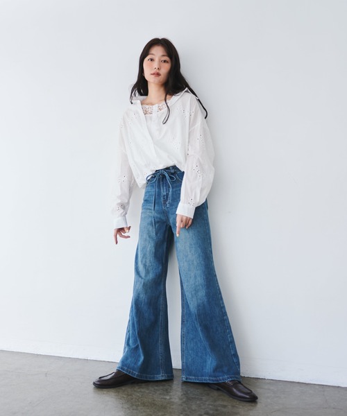 セール】ウエストストリングバギーデニム（デニムパンツ