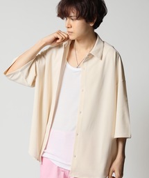 UVカット梨地ストレッチ素材 オーバーサイズ BIG5分袖シャツ