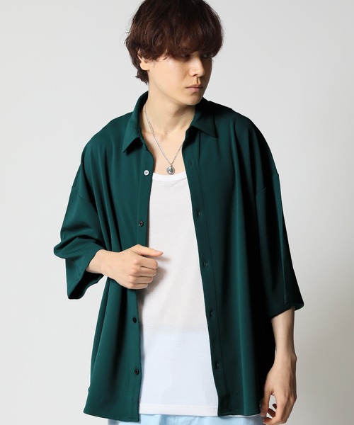 ARCADE（アーケード）の「UVカット梨地ストレッチ素材 オーバーサイズ BIG5分袖シャツ（シャツ/ブラウス・メンズ・アイボリー/ブラック/ブルーグレー/グレイッシュベージュ/チャコールグレー/ダークグリーン・M/L）」の6枚目の写真