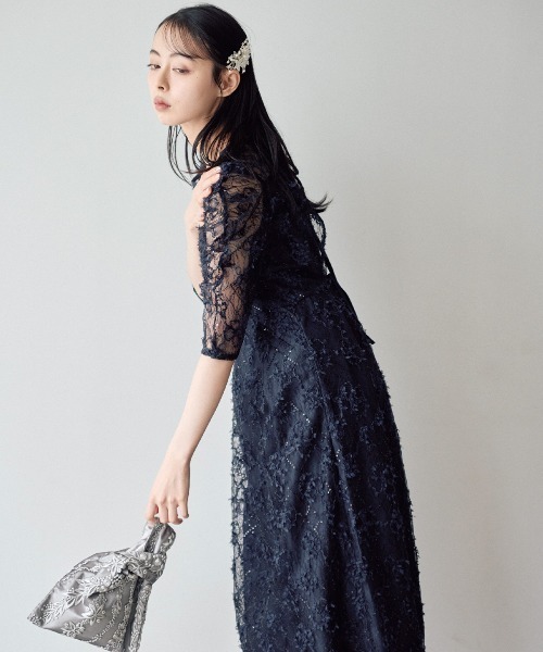 セール】パワーショルダーレース パーティードレス オケージョンドレス