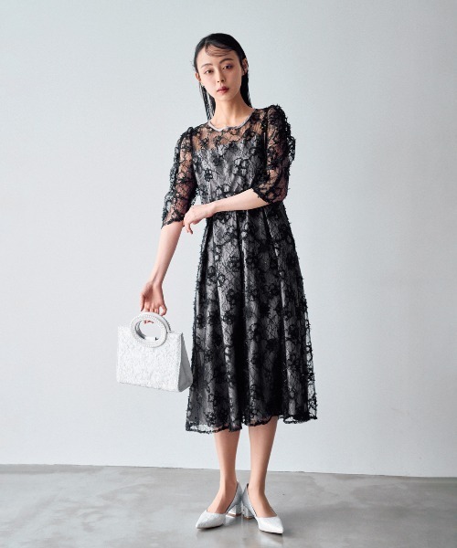 セール】パワーショルダーレース パーティードレス オケージョンドレス