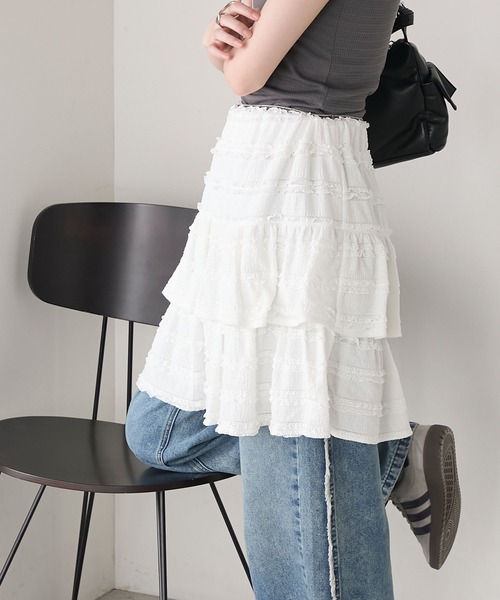 forksy.（フォルクシー）の「【forksy.】レースジャガード フレアミニスカート（スカート・レディース・ブラック/オフホワイト・FREE）」の4枚目の写真