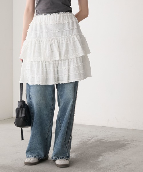 forksy.（フォルクシー）の「【forksy.】レースジャガード フレアミニスカート（スカート・レディース・ブラック/オフホワイト・FREE）」の5枚目の写真