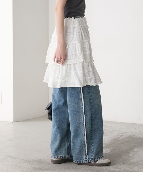 forksy.（フォルクシー）の「【forksy.】レースジャガード フレアミニスカート（スカート・レディース・ブラック/オフホワイト・FREE）」の6枚目の写真