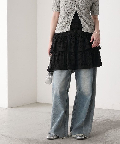 forksy.（フォルクシー）の「【forksy.】レースジャガード フレアミニスカート（スカート・レディース・ブラック/オフホワイト・FREE）」の13枚目の写真