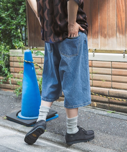 バギーローデニムショートパンツ - ライトデニムブルー