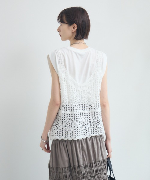 Paradise Picnic（パラダイスピクニック）の「刺繍レースキャミ（ベスト・レディース・ブラック/ホワイト・FREE）」の18枚目の写真