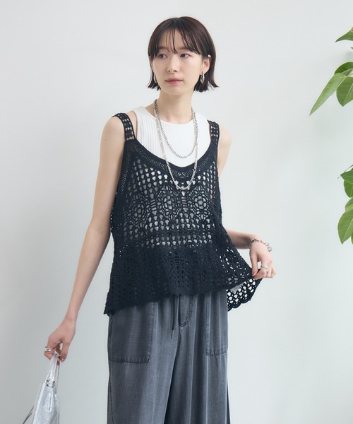 Paradise Picnic（パラダイスピクニック）の「刺繍レースキャミ（ベスト・レディース・ブラック/ホワイト・FREE）」の13枚目の写真