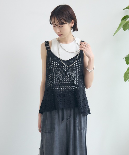 Paradise Picnic（パラダイスピクニック）の「刺繍レースキャミ（ベスト・レディース・ブラック/ホワイト・FREE）」の11枚目の写真