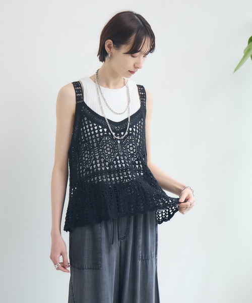 Paradise Picnic（パラダイスピクニック）の「刺繍レースキャミ（ベスト・レディース・ブラック/ホワイト・FREE）」の10枚目の写真