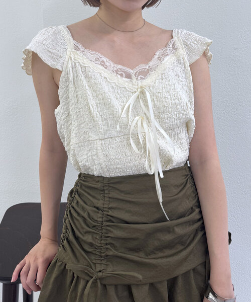mline（エムライン）の「[mline]レースシャーリング フレンチT（Tシャツ/カットソー・レディース・アイボリー/レッド/カーキ・FREE）」の20枚目の写真