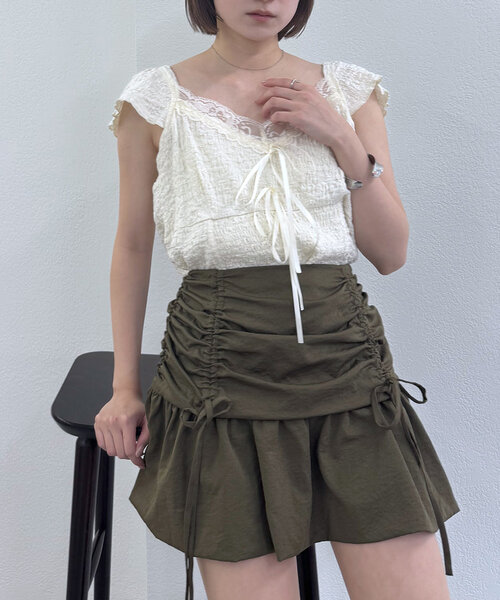 mline（エムライン）の「[mline]レースシャーリング フレンチT（Tシャツ/カットソー・レディース・アイボリー/レッド/カーキ・FREE）」の18枚目の写真