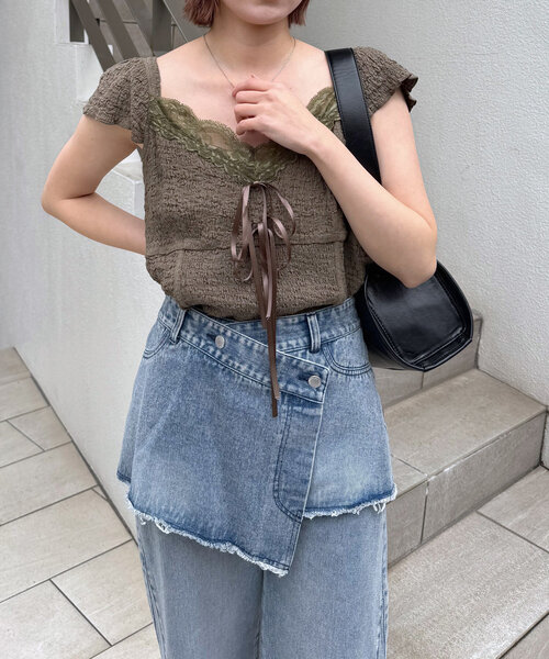 mline（エムライン）の「[mline]レースシャーリング フレンチT（Tシャツ/カットソー・レディース・アイボリー/レッド/カーキ・FREE）」の16枚目の写真