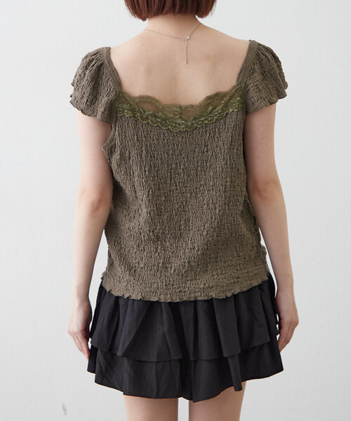 mline（エムライン）の「[mline]レースシャーリング フレンチT（Tシャツ/カットソー・レディース・アイボリー/レッド/カーキ・FREE）」の11枚目の写真