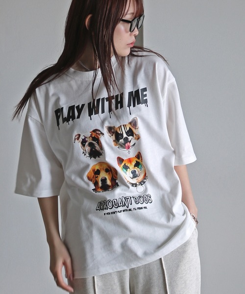 COURO(コウロ)の「ペイントアニマルプリントTシャツ(Tシャツ/カットソー・レディース・ブラック/ホワイト系/ブラック系/ホワイト・M/L/XL)」の3枚目の写真