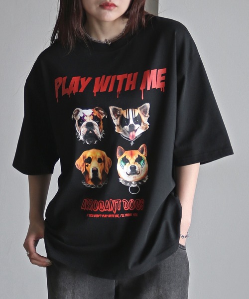 COURO(コウロ)の「ペイントアニマルプリントTシャツ(Tシャツ/カットソー・レディース・ブラック/ホワイト系/ブラック系/ホワイト・M/L/XL)」の4枚目の写真