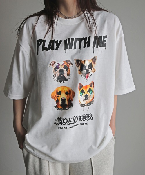 COURO(コウロ)の「ペイントアニマルプリントTシャツ(Tシャツ/カットソー・レディース・ブラック/ホワイト系/ブラック系/ホワイト・M/L/XL)」の12枚目の写真