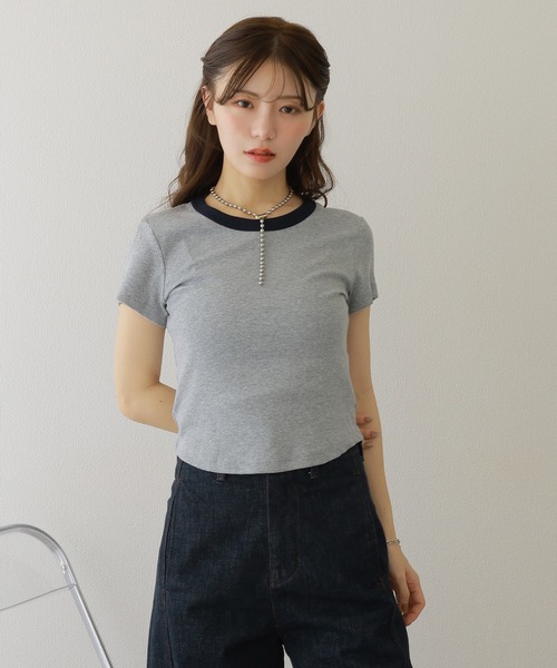 LAULEN(ローレン)の「lib crew neck ringer tee /配色 リブ リンガーTシャツ(Tシャツ/カットソー・レディース・ブラック/ベージュ/チャコールグレー/グレー・FREE)」の11枚目の写真