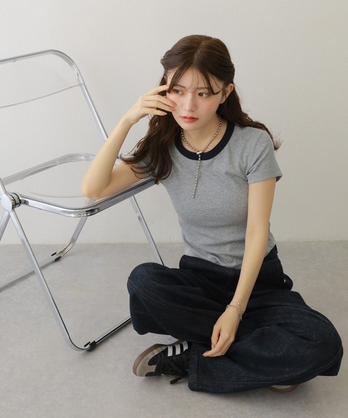 LAULEN(ローレン)の「lib crew neck ringer tee /配色 リブ リンガーTシャツ(Tシャツ/カットソー・レディース・ブラック/ベージュ/チャコールグレー/グレー・FREE)」の13枚目の写真