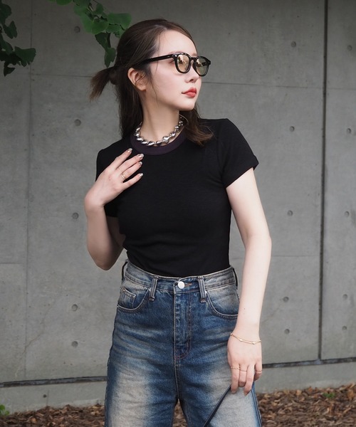 LAULEN(ローレン)の「lib crew neck ringer tee /配色 リブ リンガーTシャツ(Tシャツ/カットソー・レディース・ブラック/ベージュ/チャコールグレー/グレー・FREE)」の18枚目の写真
