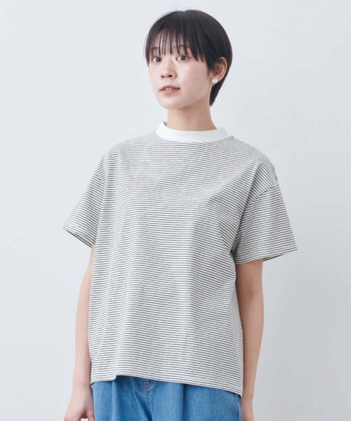 THREE FIFTY STANDARD(スリーフィフティースタンダード)の「THREE FIFTY STANDARD こだわりボーダーTシャツ(Tシャツ/カットソー・レディース・ホワイト×ブラック/ベージュ系その他/ブルー系その他・LL/L/M/3L)」の2枚目の写真