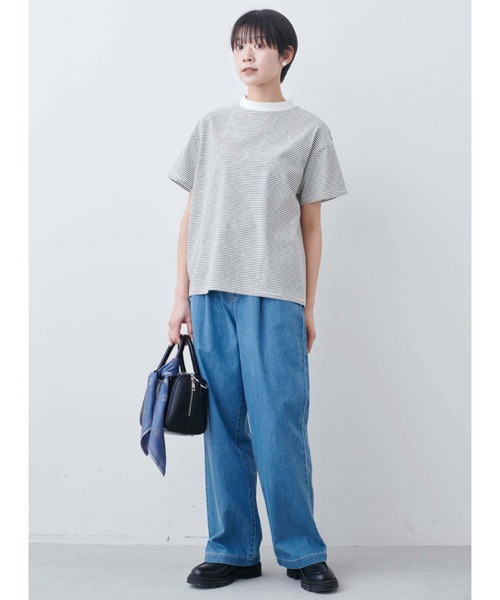 THREE FIFTY STANDARD(スリーフィフティースタンダード)の「THREE FIFTY STANDARD こだわりボーダーTシャツ(Tシャツ/カットソー・レディース・ホワイト×ブラック/ベージュ系その他/ブルー系その他・LL/L/M/3L)」の4枚目の写真
