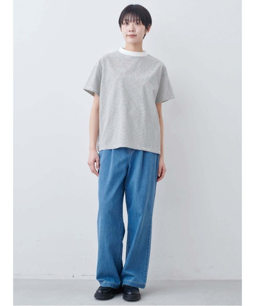 THREE FIFTY STANDARD(スリーフィフティースタンダード)の「THREE FIFTY STANDARD こだわりボーダーTシャツ(Tシャツ/カットソー・レディース・ホワイト×ブラック/ベージュ系その他/ブルー系その他・LL/L/M/3L)」の5枚目の写真