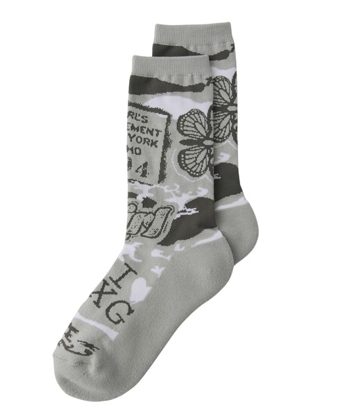X-girl（エックスガール）の「COLLAGE GRAPHIC JACQUARD SOCKS