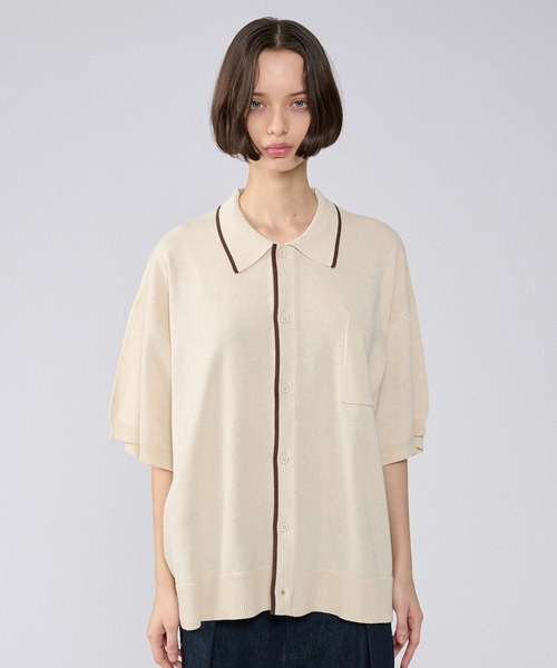 ONCILY（オンシェリー）の「BI-COLOR KNIT SHIRT / バイカラーニットシャツ（カーディガン/ボレロ・メンズ・ブラウン/ネイビー・LARGE/MEDIUM/SMALL）」の16枚目の写真