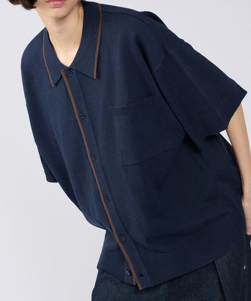 ONCILY（オンシェリー）の「BI-COLOR KNIT SHIRT / バイカラーニットシャツ（カーディガン/ボレロ・メンズ・ブラウン/ネイビー・LARGE/MEDIUM/SMALL）」の7枚目の写真