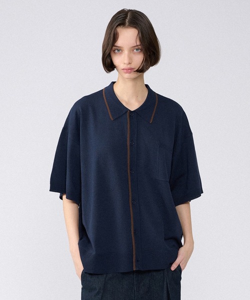 ONCILY（オンシェリー）の「BI-COLOR KNIT SHIRT / バイカラーニットシャツ（カーディガン/ボレロ・メンズ・ブラウン/ネイビー・LARGE/MEDIUM/SMALL）」の4枚目の写真