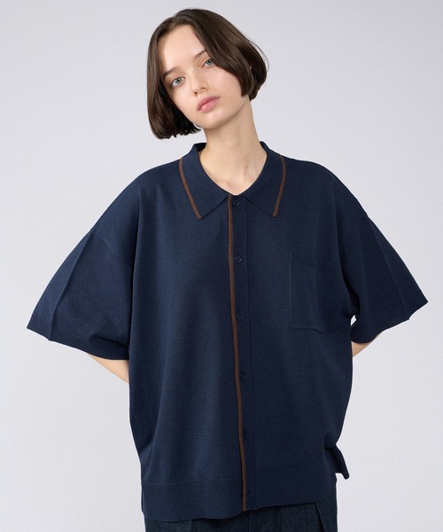 ONCILY（オンシェリー）の「BI-COLOR KNIT SHIRT / バイカラーニットシャツ（カーディガン/ボレロ・メンズ・ブラウン/ネイビー・LARGE/MEDIUM/SMALL）」の3枚目の写真