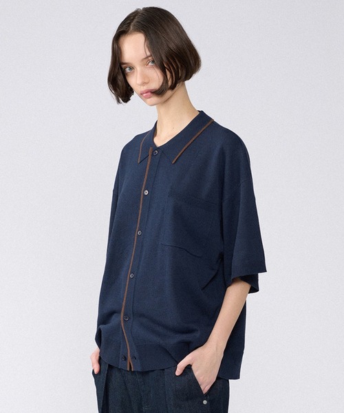 ONCILY（オンシェリー）の「BI-COLOR KNIT SHIRT / バイカラーニットシャツ（カーディガン/ボレロ・メンズ・ブラウン/ネイビー・LARGE/MEDIUM/SMALL）」の5枚目の写真