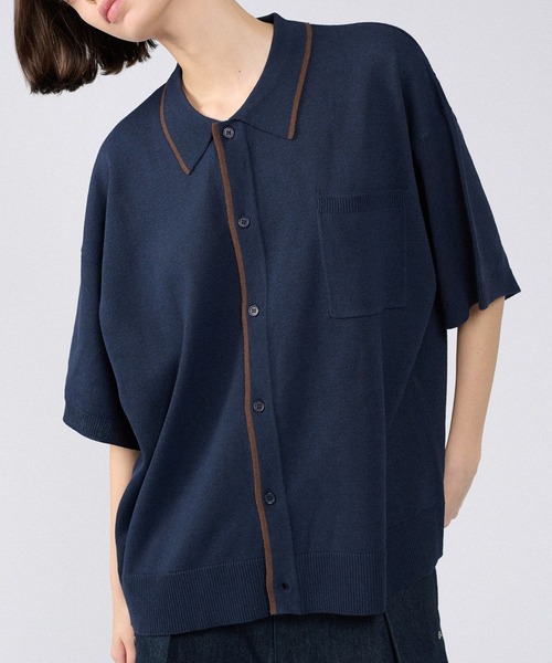 ONCILY（オンシェリー）の「BI-COLOR KNIT SHIRT / バイカラーニットシャツ（カーディガン/ボレロ・メンズ・ブラウン/ネイビー・LARGE/MEDIUM/SMALL）」の6枚目の写真