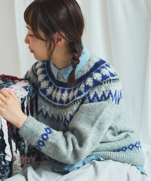 ビュルデサボン 24AW ネパールハンドニット ジグザグ求心 プルオーバー ネパールハンドニット ジグザグジャガード プルオーバー（ニット