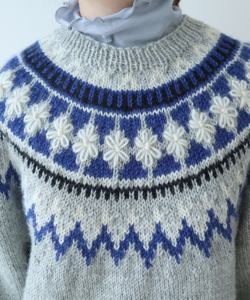 ビュルデサボン 24AW ネパールハンドニット ジグザグ求心 プルオーバー
