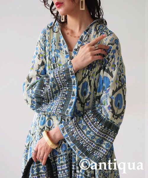 セール】オリエンタルプリントワンピース（ワンピース）｜antiqua