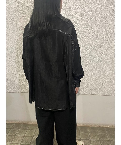 WORLD WIDE LOVE!（ワールドワイドラブ）の「デッドスマイルオーバーシャツ（シャツ/ブラウス・レディース・ブラック/ライトグレー・1）」の6枚目の写真