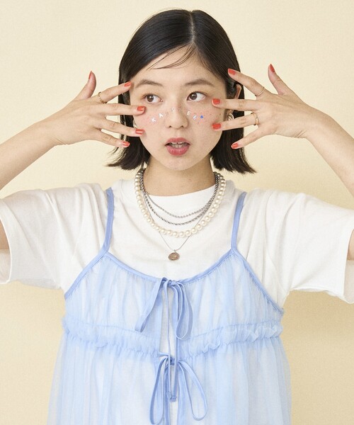 セール】【セットアイテム】チュールキャミソール Tシャツセット
