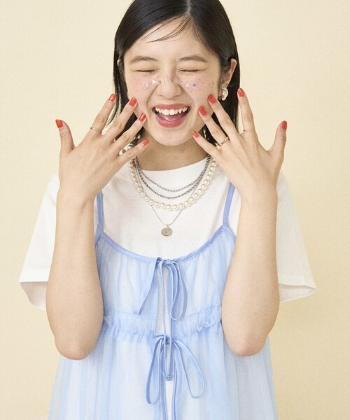 FREAK'S STORE(フリークスストア)の「【セットアイテム】チュールキャミソール Tシャツセット/シアービスチェセット(Tシャツ/カットソー・レディース・グレー/オフホワイト/サックスブルー/ブラック・フリ-)」の7枚目の写真