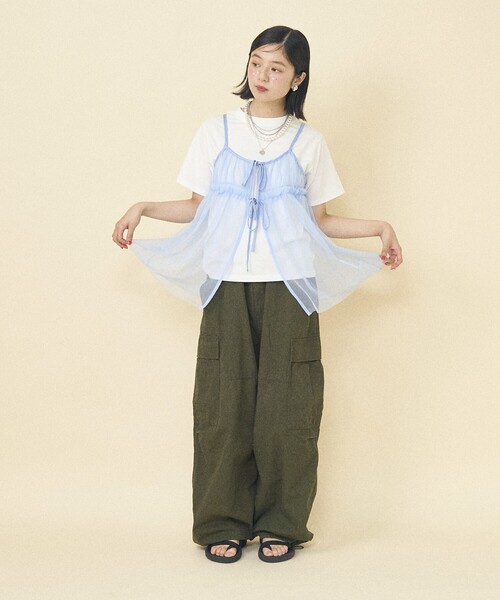 FREAK'S STORE(フリークスストア)の「【セットアイテム】チュールキャミソール Tシャツセット/シアービスチェセット(Tシャツ/カットソー・レディース・グレー/オフホワイト/サックスブルー/ブラック・フリ-)」の10枚目の写真
