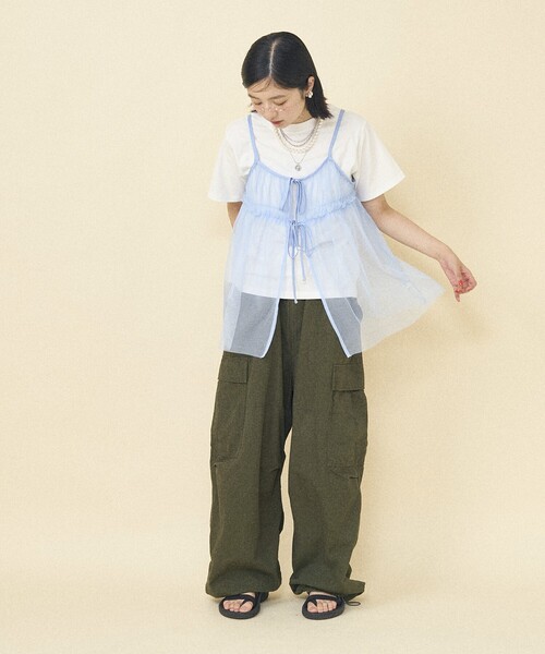セール】【セットアイテム】チュールキャミソール Tシャツセット