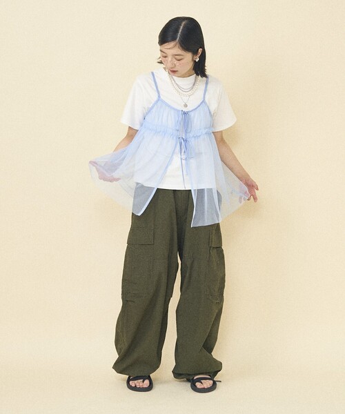 セール】【セットアイテム】チュールキャミソール Tシャツセット