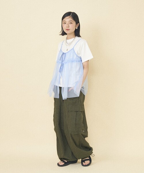 FREAK'S STORE(フリークスストア)の「【セットアイテム】チュールキャミソール Tシャツセット/シアービスチェセット(Tシャツ/カットソー・レディース・グレー/オフホワイト/サックスブルー/ブラック・フリ-)」の13枚目の写真